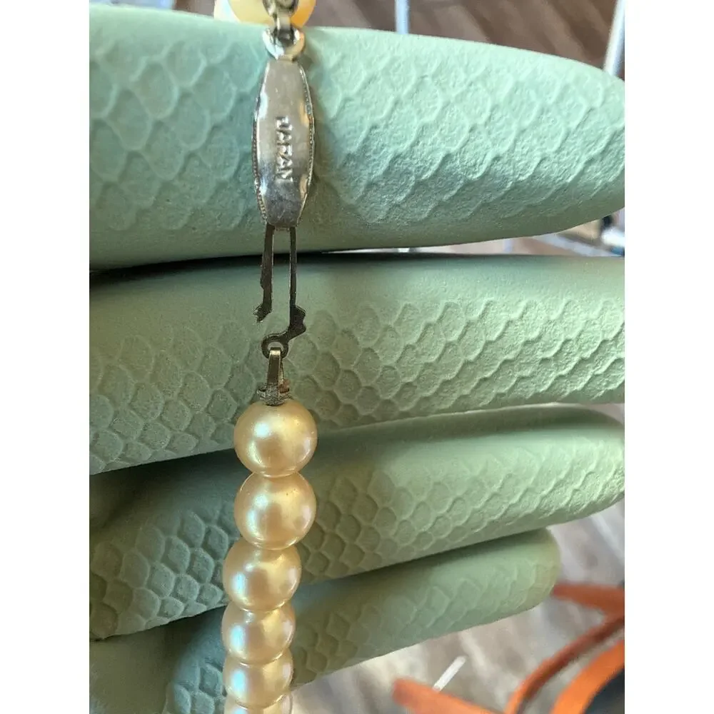 Vintage Made in Japan Faux Pearl Necklace Champagne Cream Mid Century Jewelry